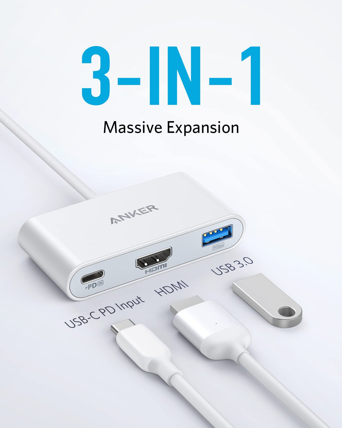 Refurbished Anker PowerExpand 3-in-1 USB-C PD Hub (White)