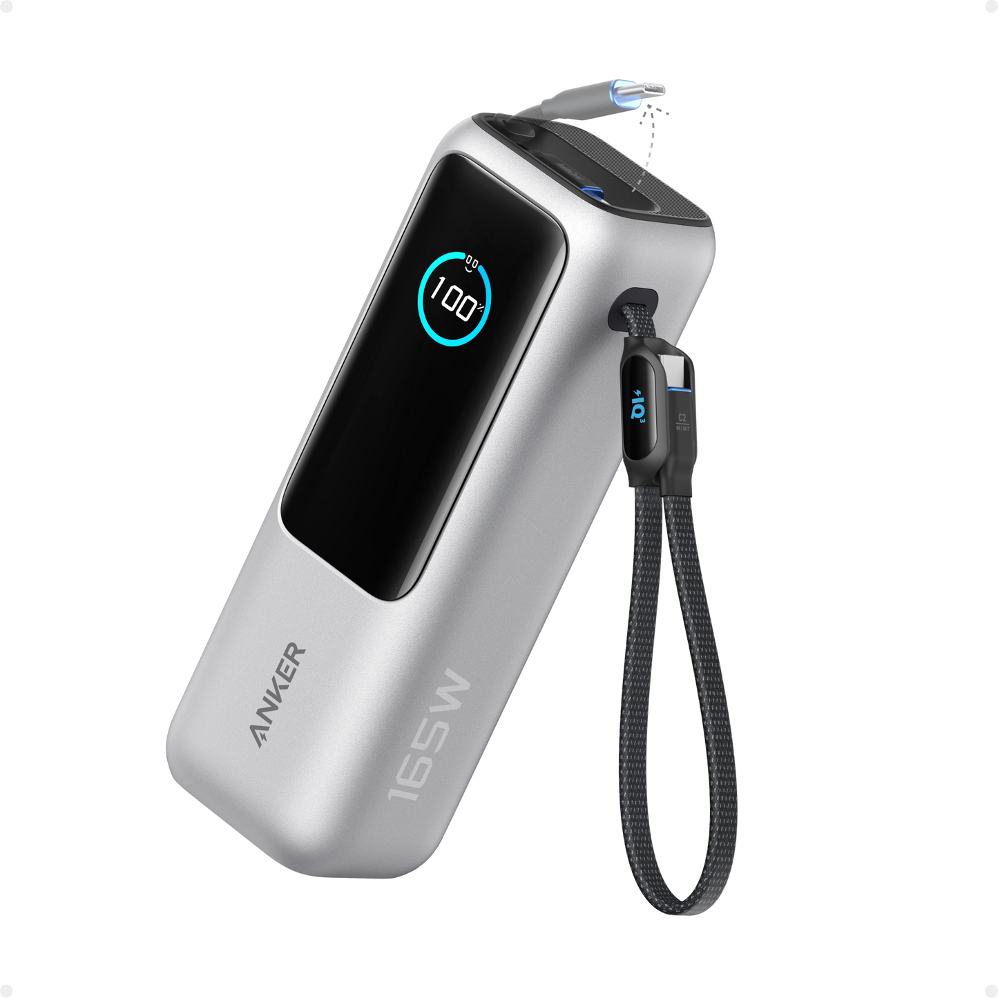Anker Power Bank (25K, 165W, Built-In and Retractable Cables) Silver