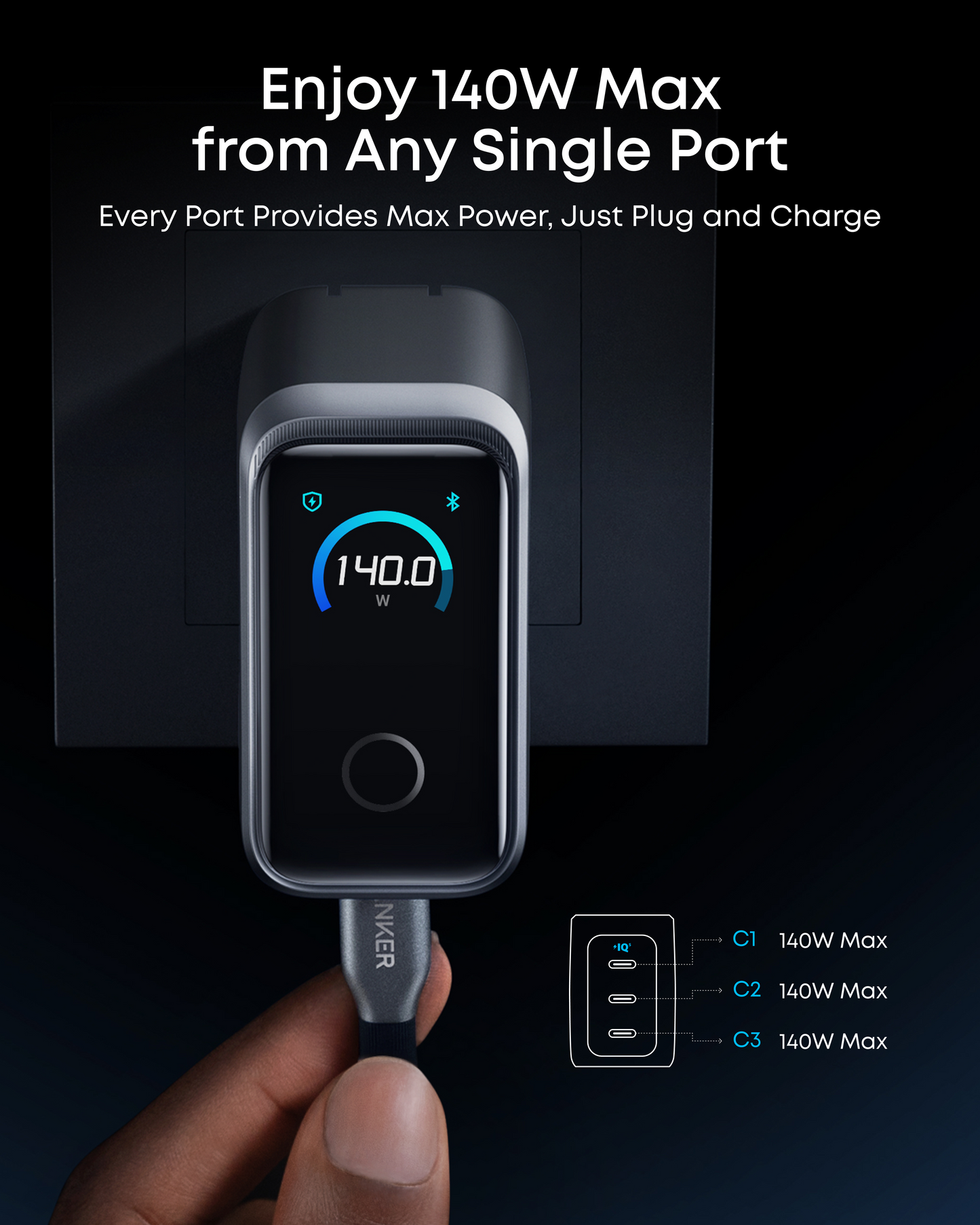Anker Prime Charger (160W, 3 Ports, Smart Display)