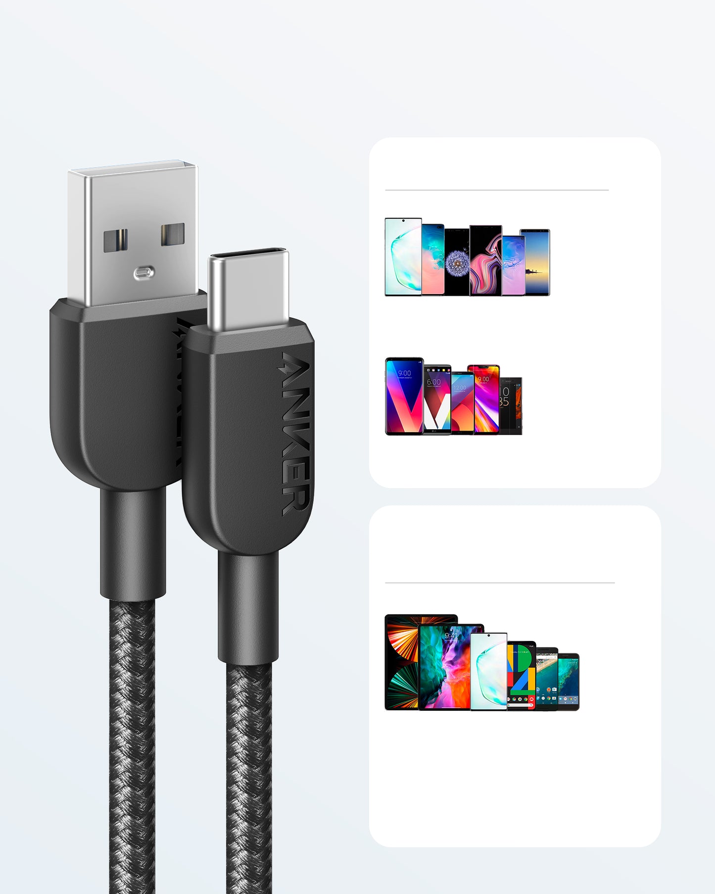 Anker <b>310</b> USB-A to USB-C Cable (3 ft Braided) - 2 pack