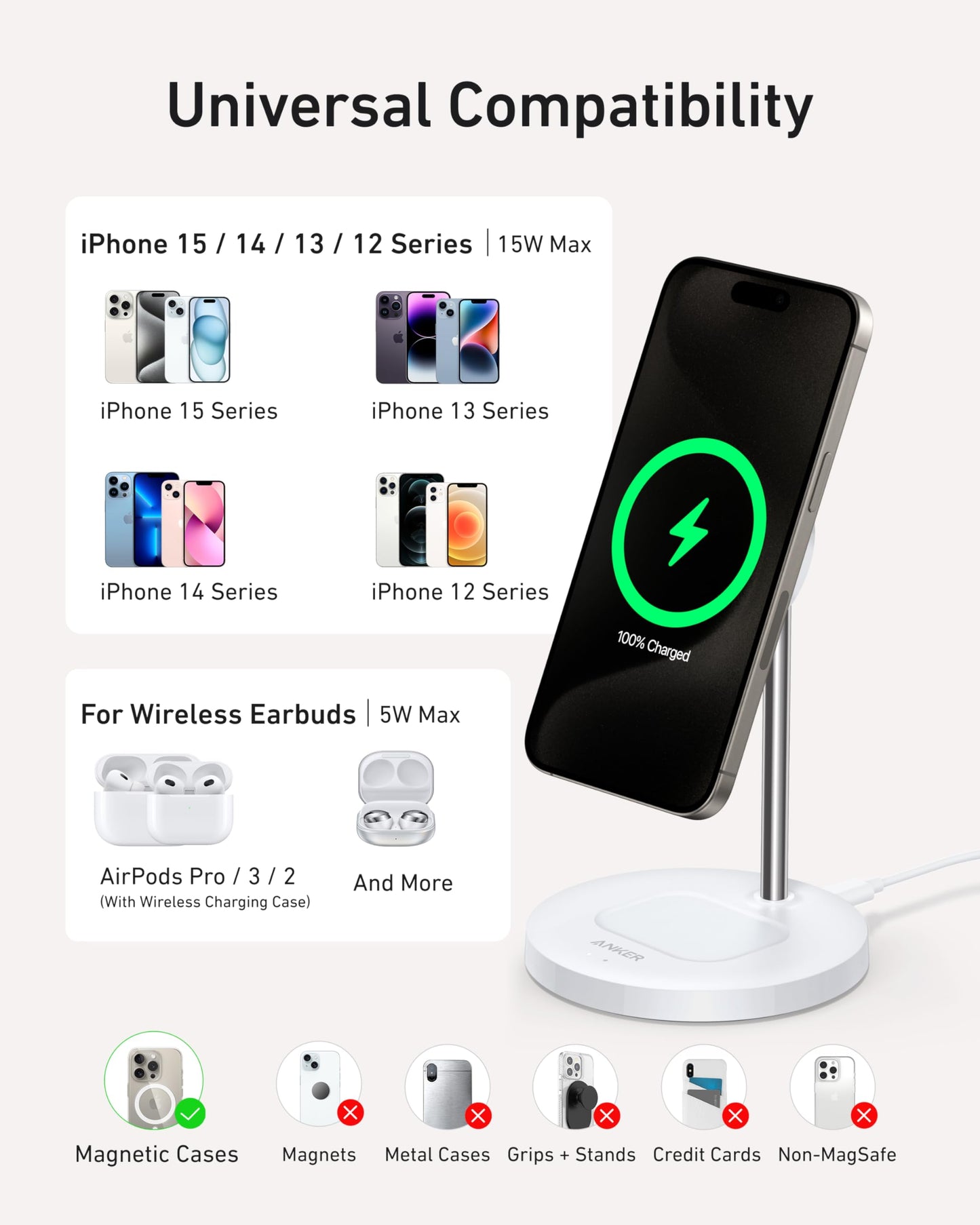 Anker MagGo Wireless Charger (2-in-1 Stand) with 40W Adapter
