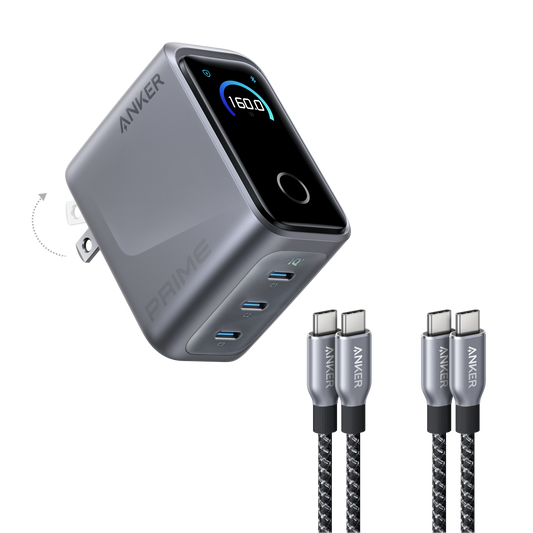 Workspace Power Set | Anker Prime Charger (160W, 3 Ports) with 2-Pack USB-C Cables