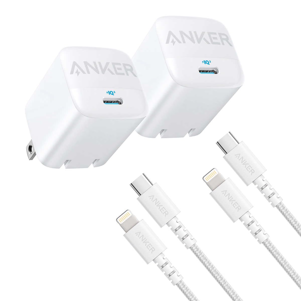 Refurbished Anker 313 Charger (30W) with USB-C to Lightning Cable (2-Pack) (White)