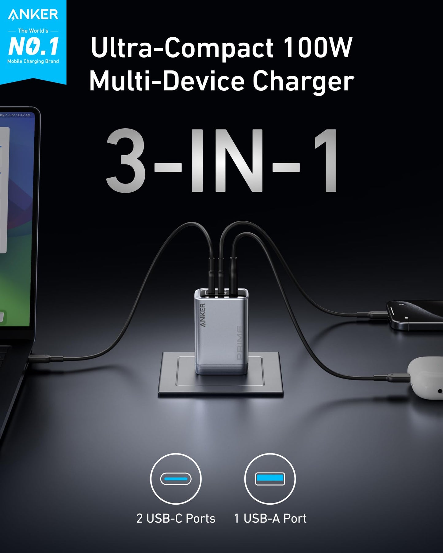 Refurbished Anker 24K Power Bank and Anker Prime Charger (100W, 3 Ports, GaN)