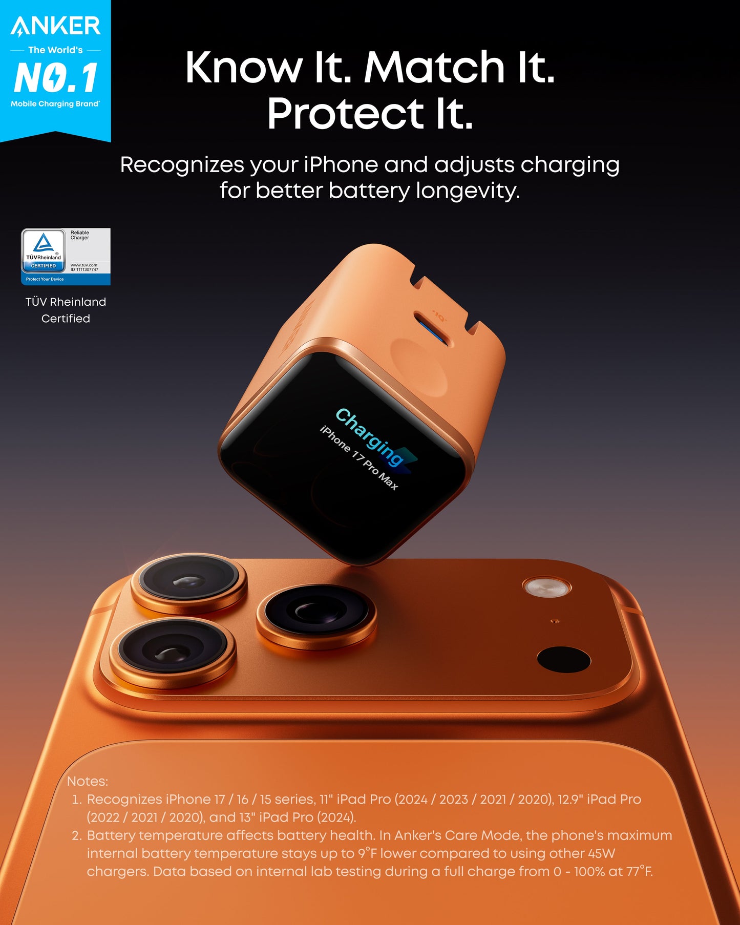 Anker Nano Charger (45W, Smart Display, 180° Foldable) with 6ft USB-C Cable