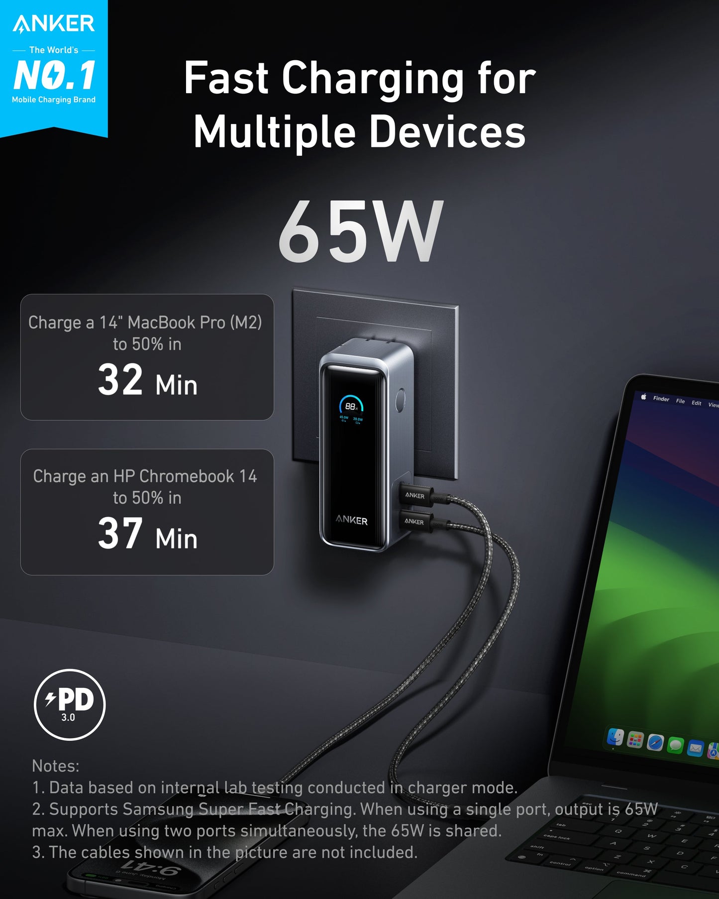 Anker Prime Power Bank (9.6K, 65W, Fusion) with USB-C to USB-C Cable
