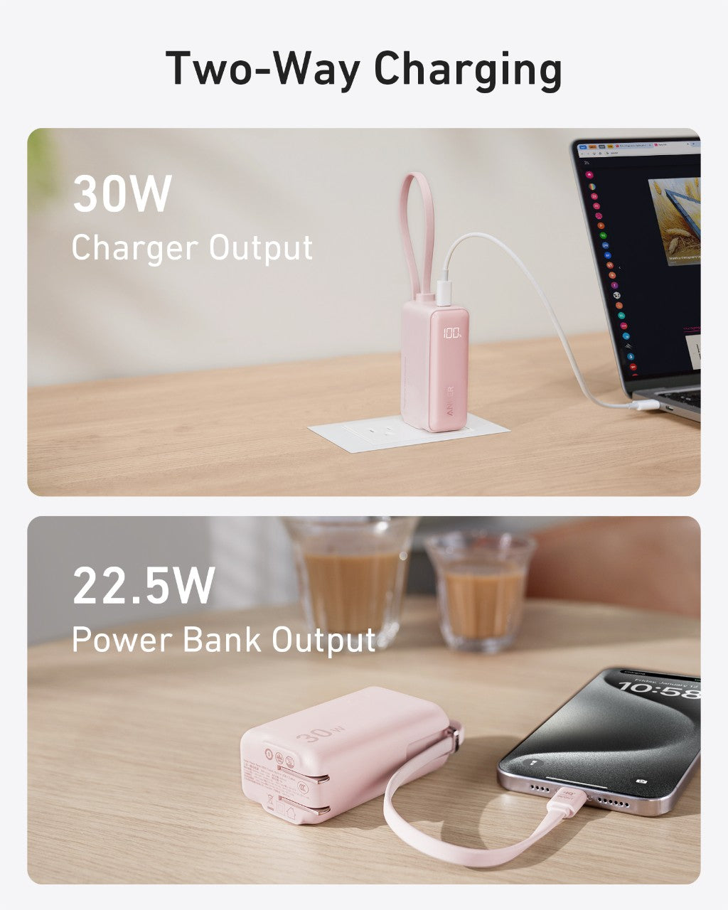 Anker 3-in-1 Power Bank (30W, Fusion, Built-In USB-C Cable)