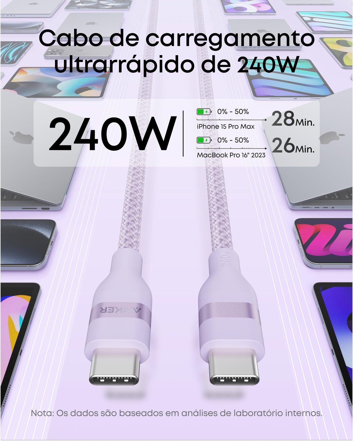 Câble Anker USB-C vers USB-C (3 / 6 pieds - 1 / 2 m, 240 W, tressé recyclé)