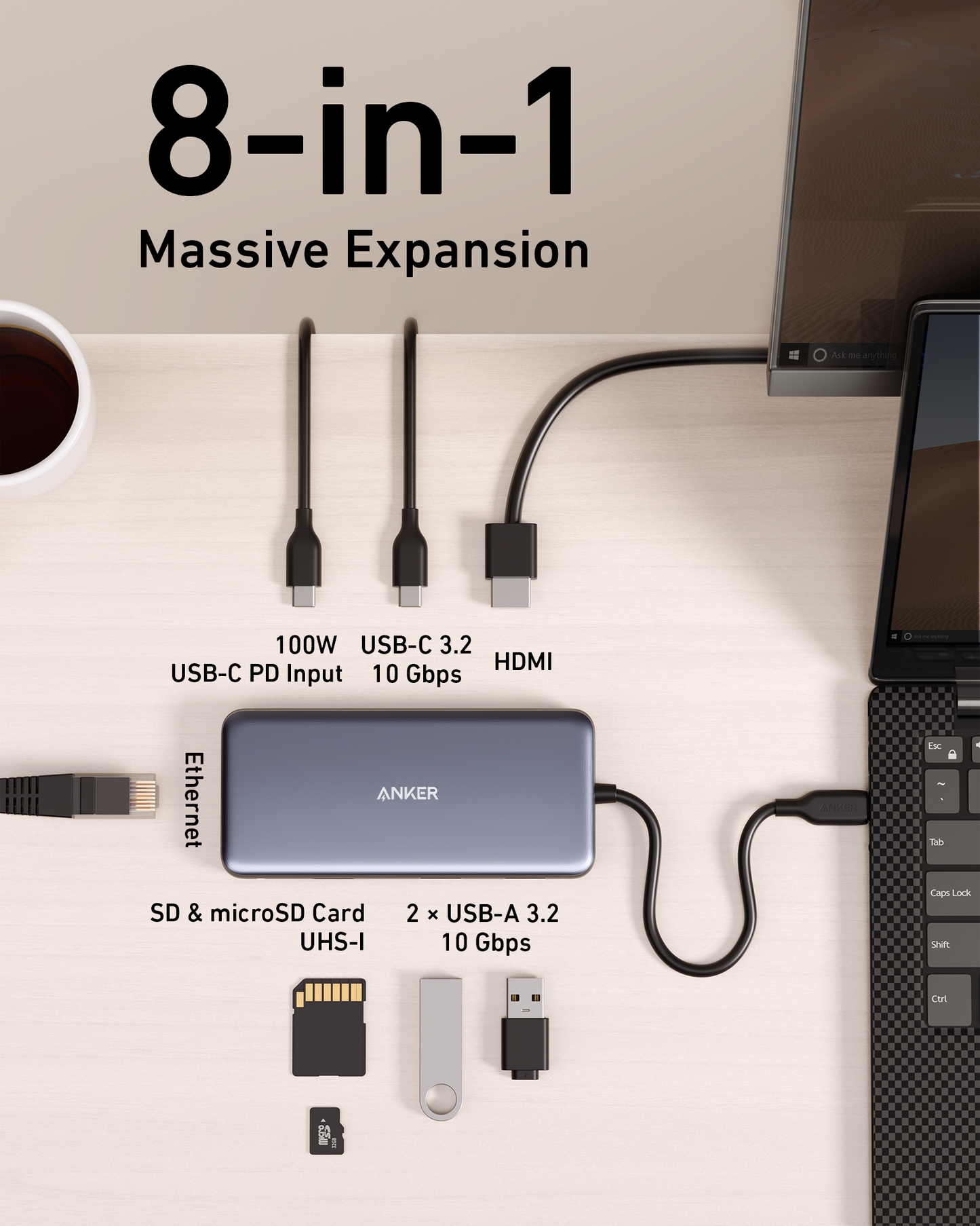 Workspace Power Set | Anker 8-in-1 USB-C Hub and 2.4G Wireless Mouse