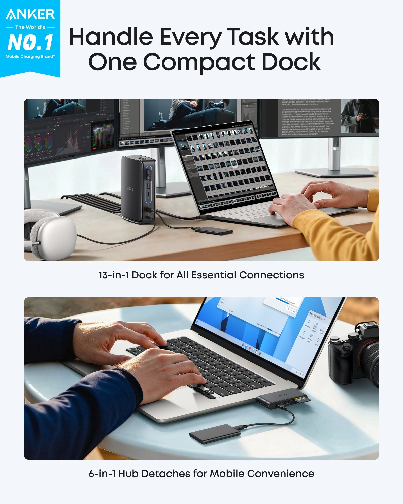 Anker 13-in-1 dock with monitors for multitasking