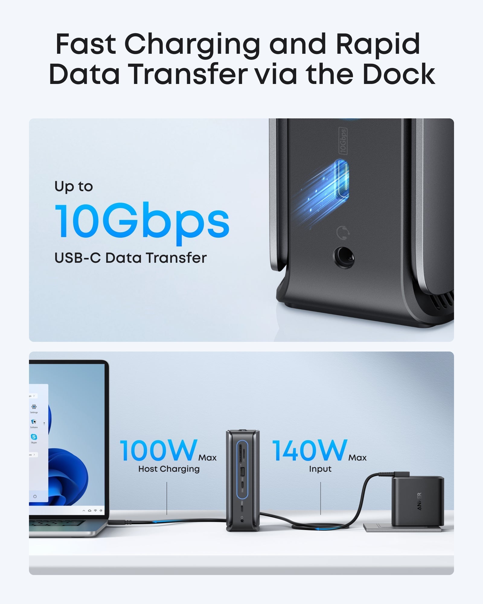 Anker dock with 10Gbps USB-C transfer for fast charge