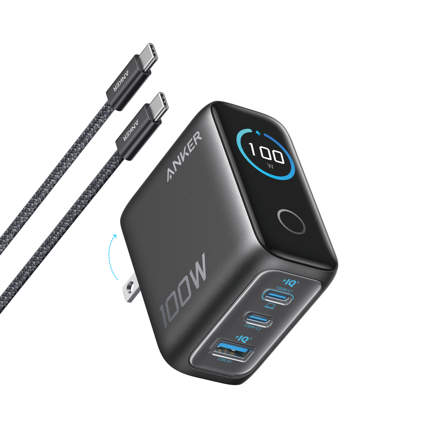 Anker Charger (100W, 3 Ports, Smart Display)