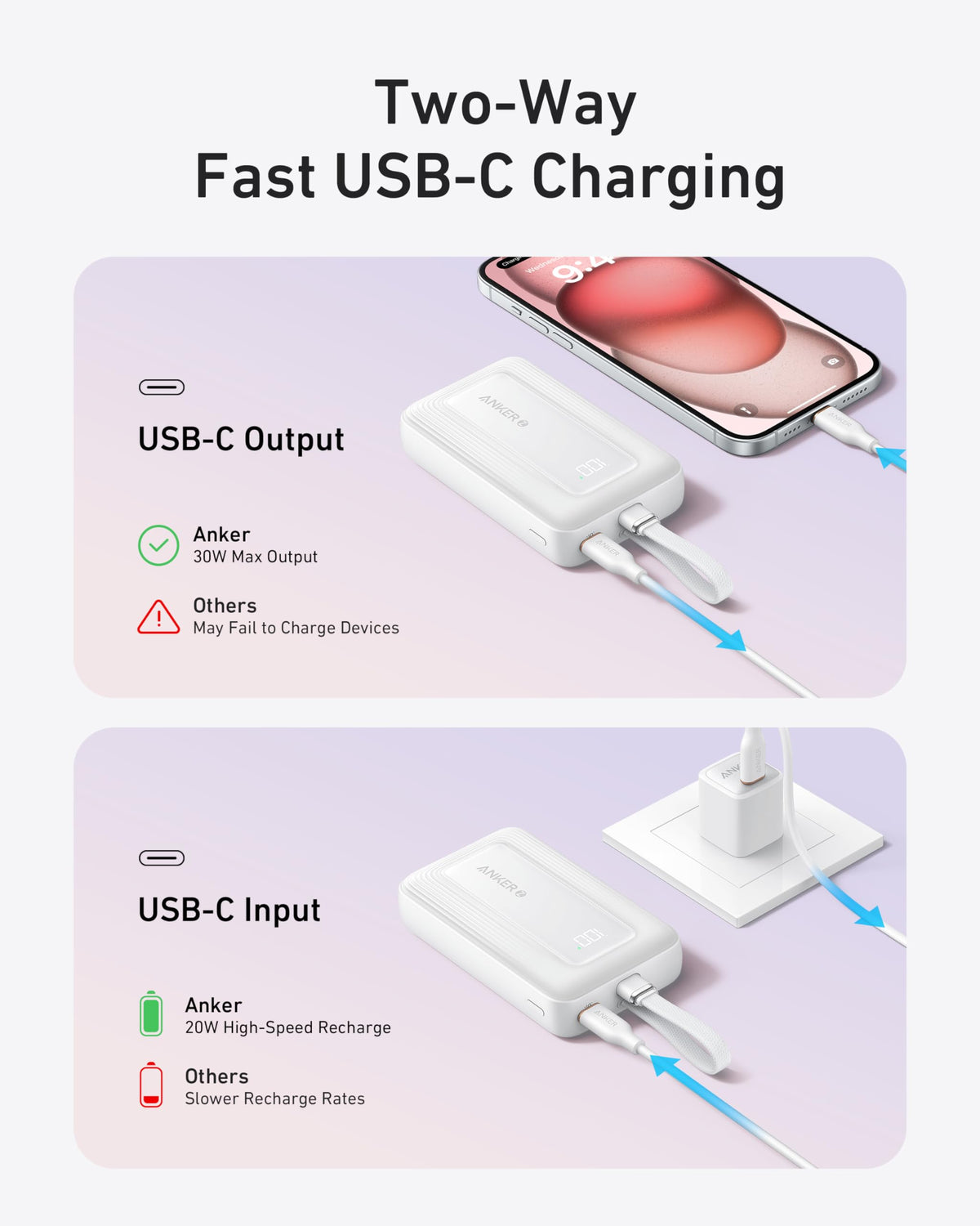 Anker Zolo Power Bank (10K, 30W, Built-In USB-C Cable)