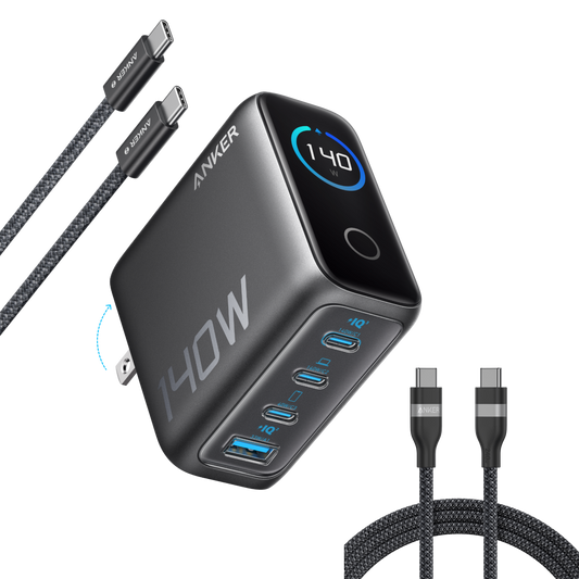 Workspace Power Set | Anker Charger (140W, 4-Port, PD 3.1) with 2-Pack USB-C Cable