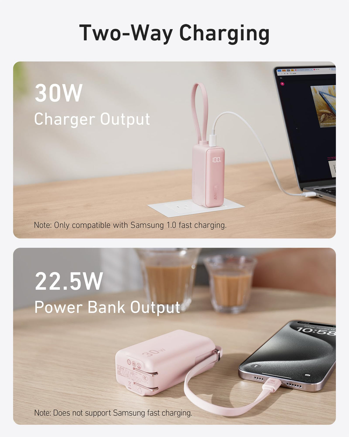 Anker 3-in-1 Power Bank (30W, Fusion, Built-In USB-C Cable)