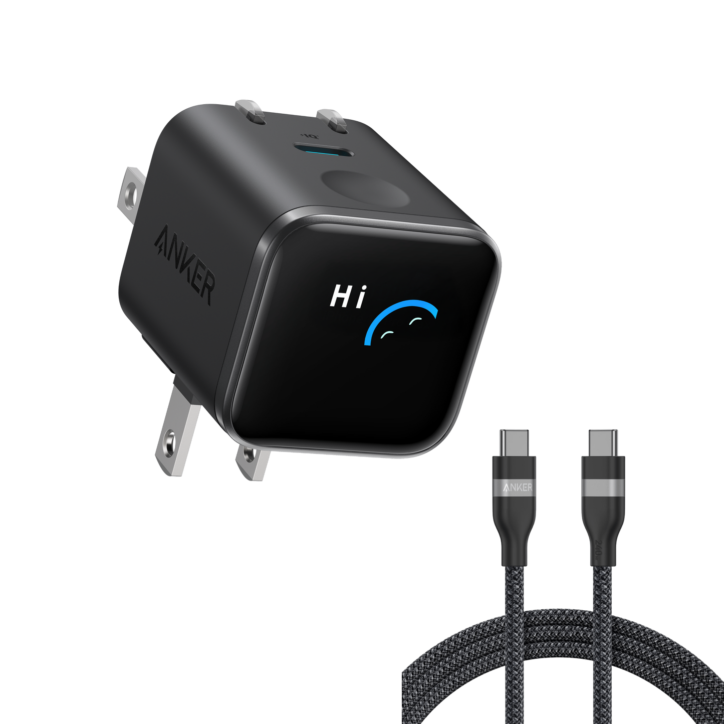 Anker Nano Charger (45W, Smart Display, 180° Foldable) with 6ft USB-C Cable