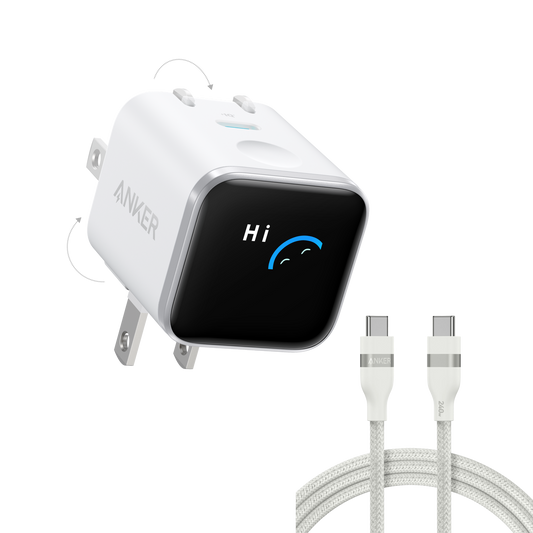 Anker Nano Charger (45W, Smart Display, 180° Foldable) with 6ft USB-C Cable