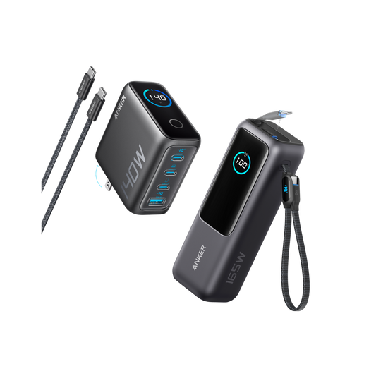 Travel Power Kit | Anker 165W Power Bank and 140W 4-Port Laptop Charger